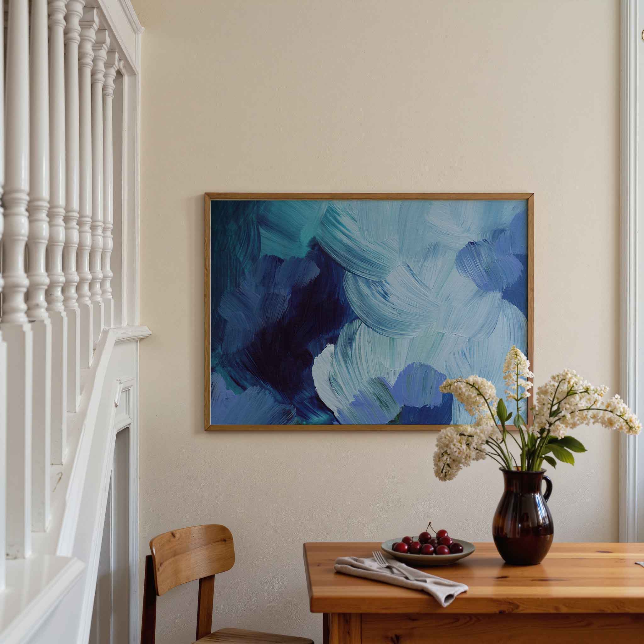 Abstracte blauwe penseelstreken Poster