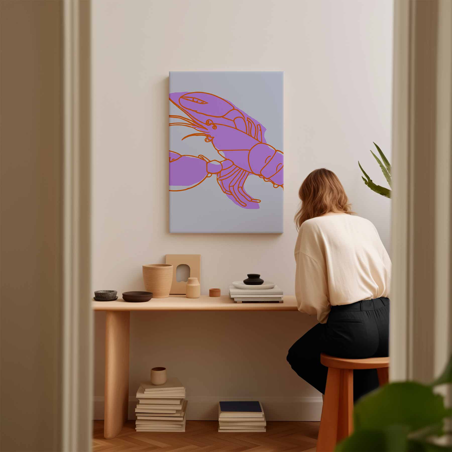 Kleurrijke Kreeft in Abstract Kunstwerk-canvas-dibond-plexiglas-wanddecoratie-WallArtistic