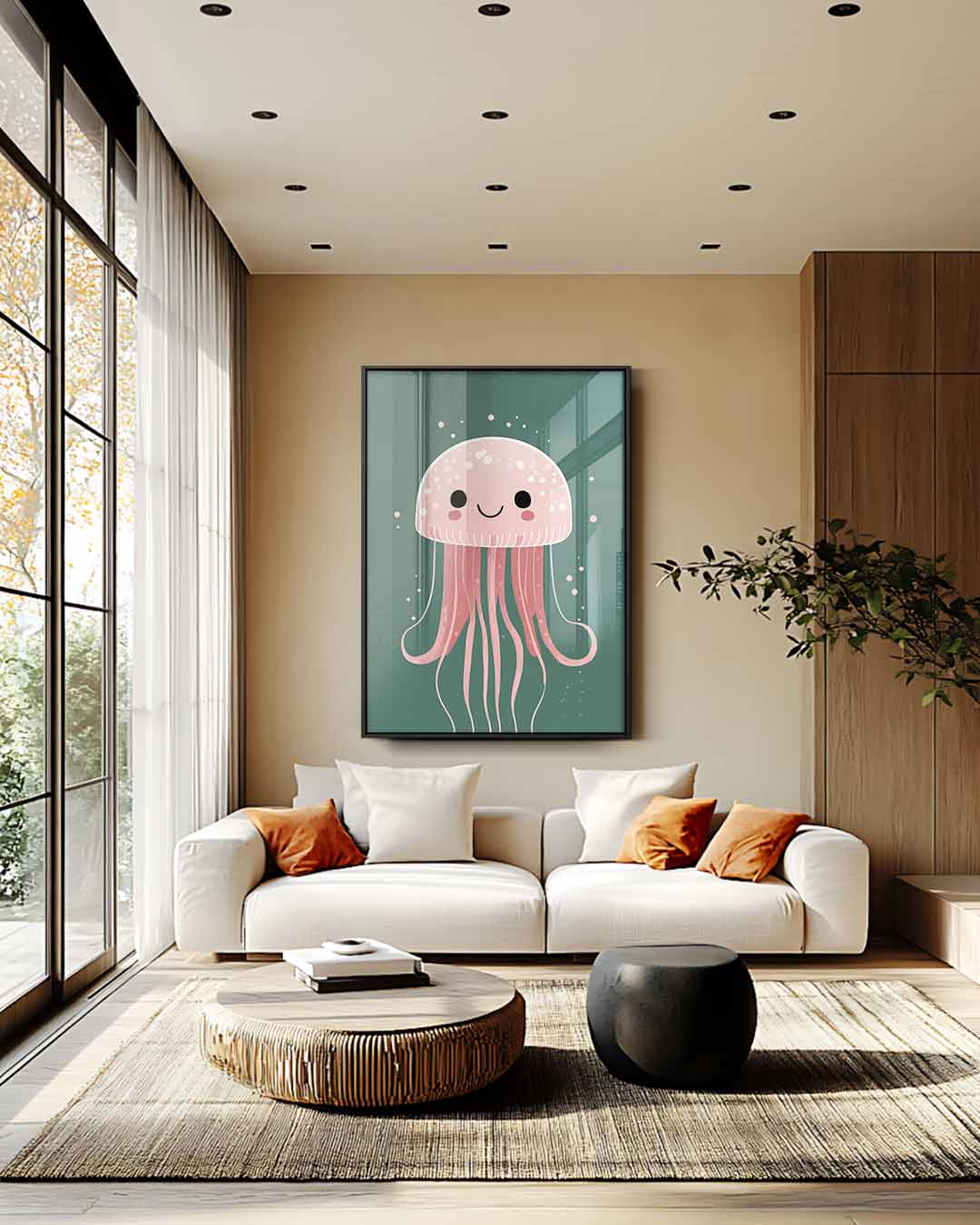 Vrolijke Kwallenillustratie Kunstwerk-canvas-dibond-plexiglas-wanddecoratie-WallArtistic