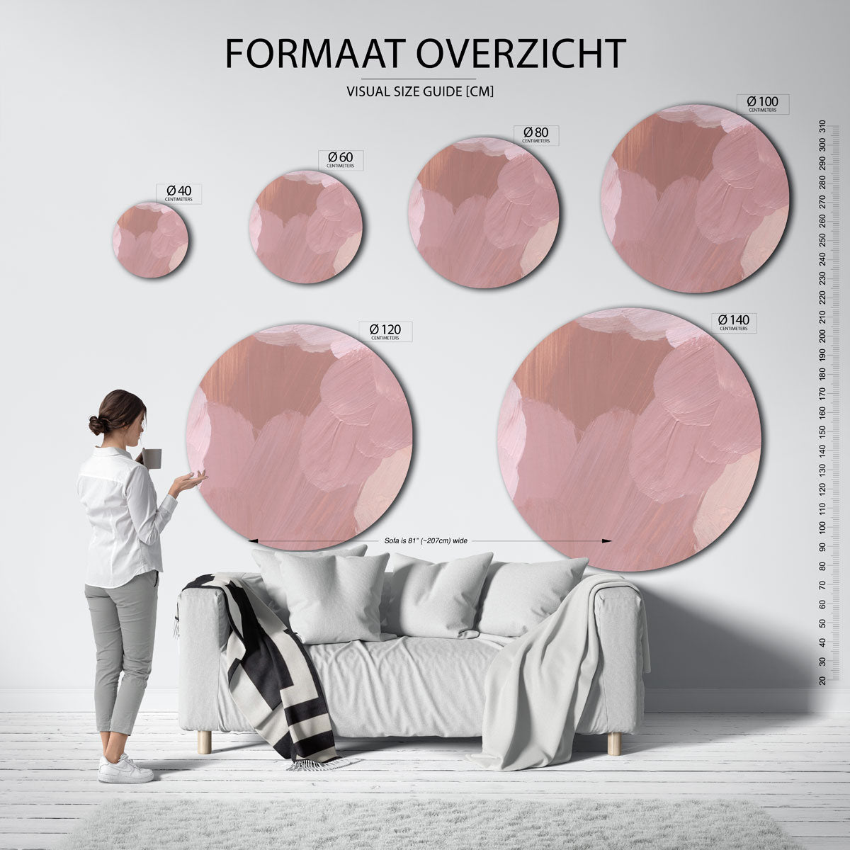 Roze penseelstreken Muurcirkel