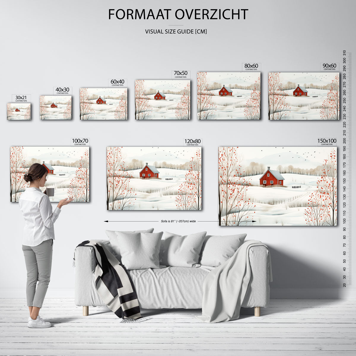 Winterlandschap met rood huis Poster