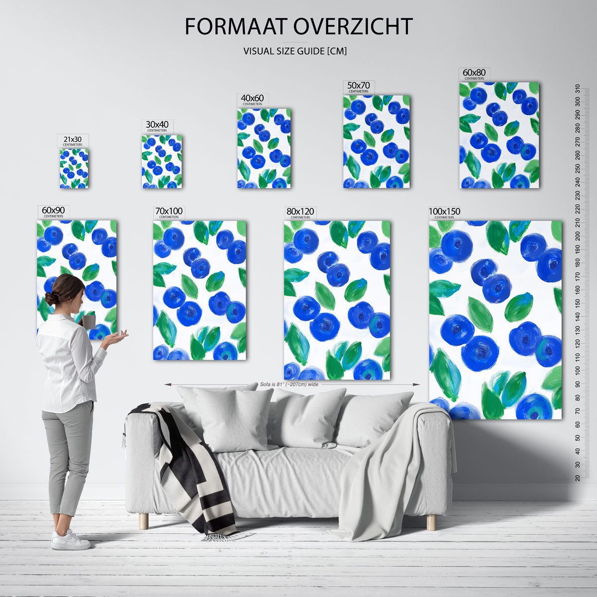 Blauwe bessen en bladeren Poster