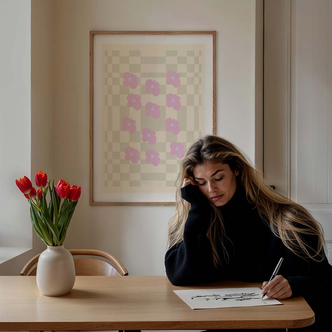 Zachte Bloesem Op Beige Poster-WallArtistic