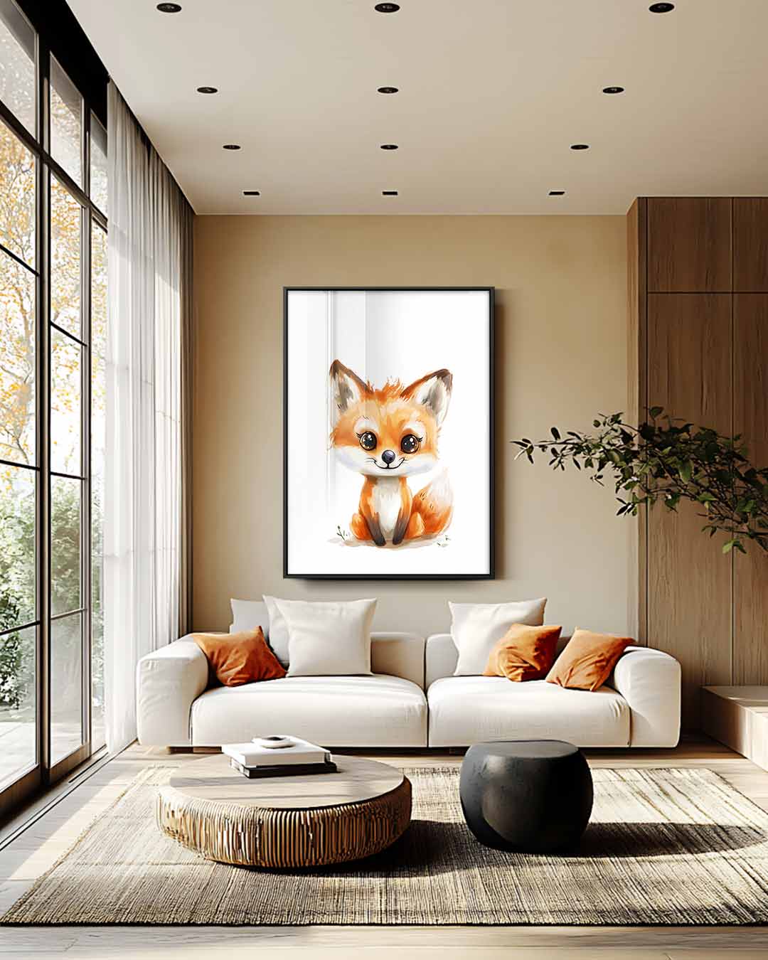 Schattige Vos Illustratie Kunstwerk-canvas-dibond-plexiglas-wanddecoratie-WallArtistic