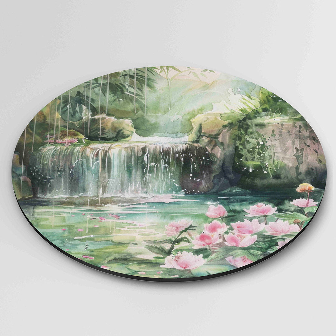 Waterval en bloemen Muurcirkel