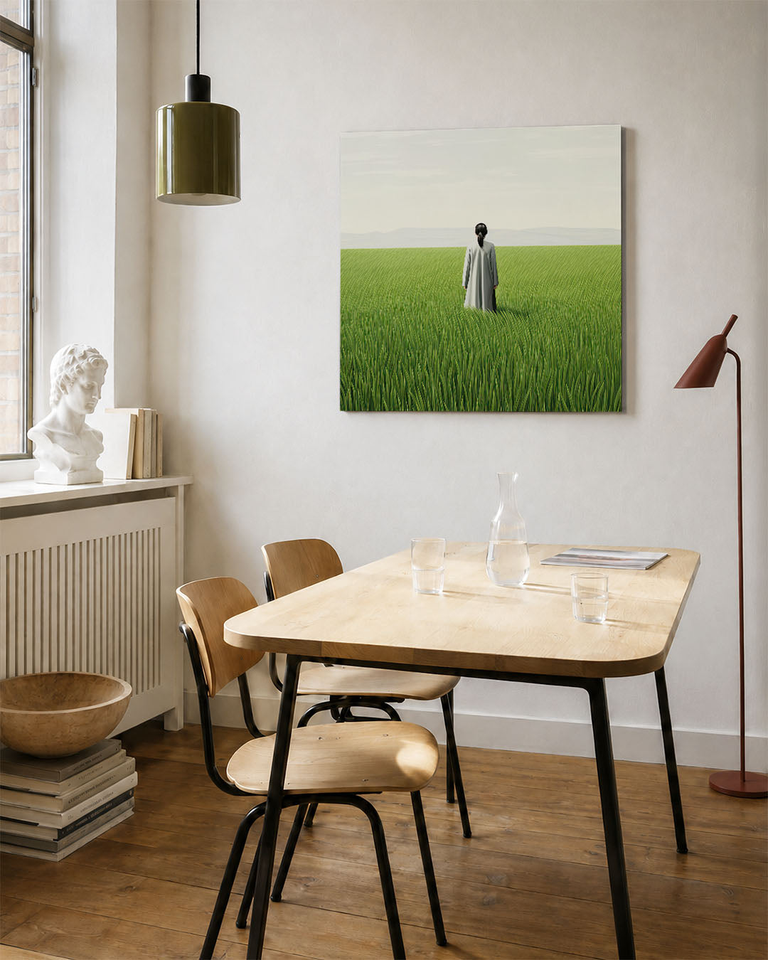 Vrouw in weide Kunstwerk