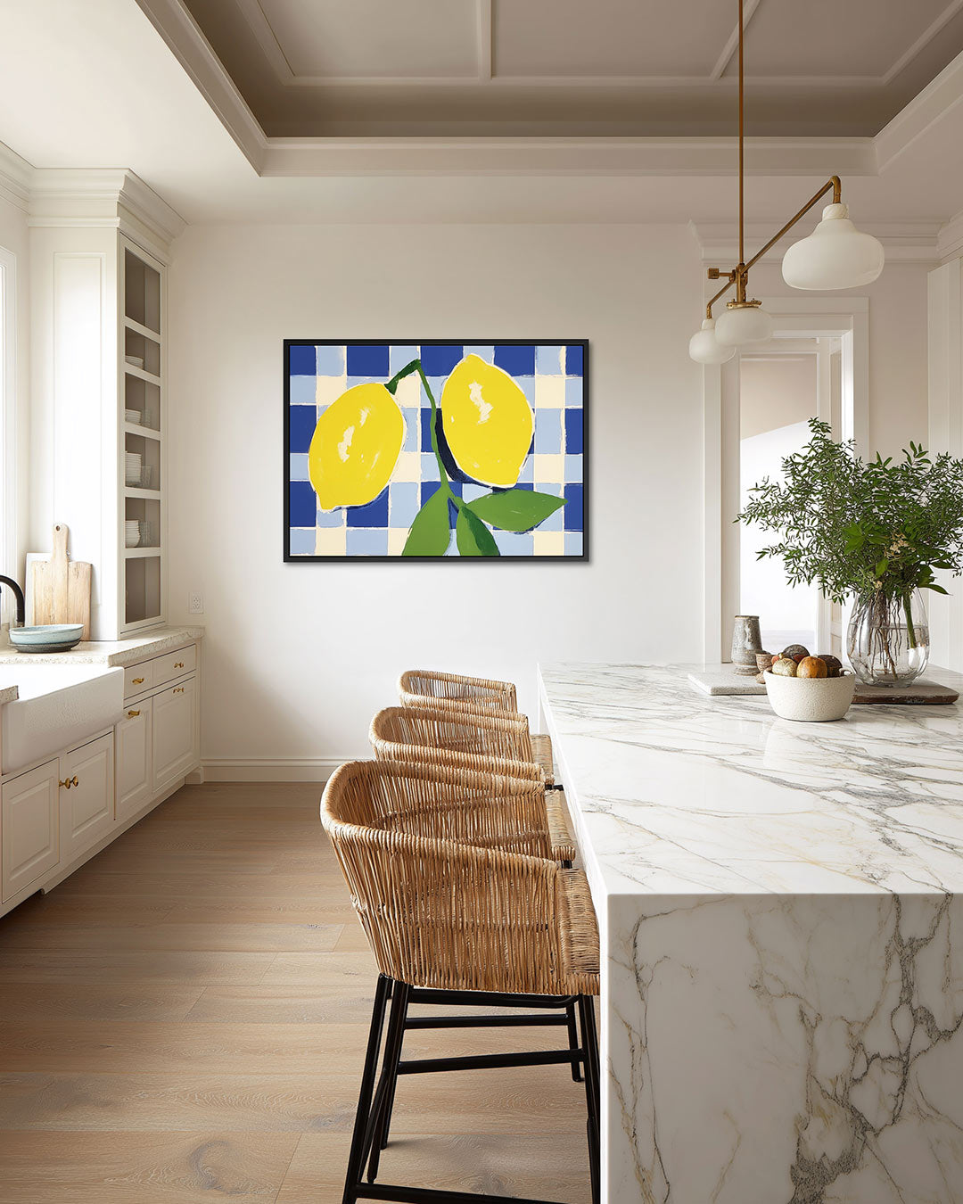 Citroenen op ruitpatroon Kunstwerk