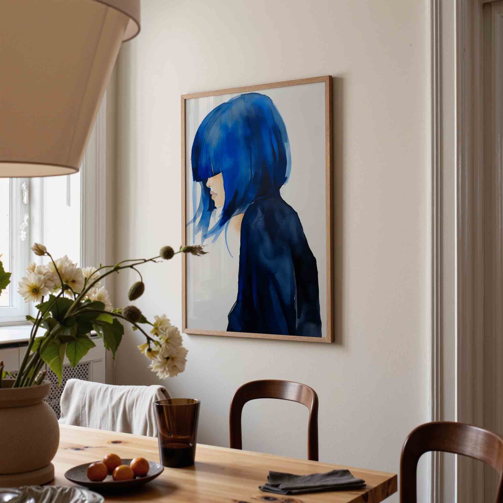 Blauw haar profiel Poster
