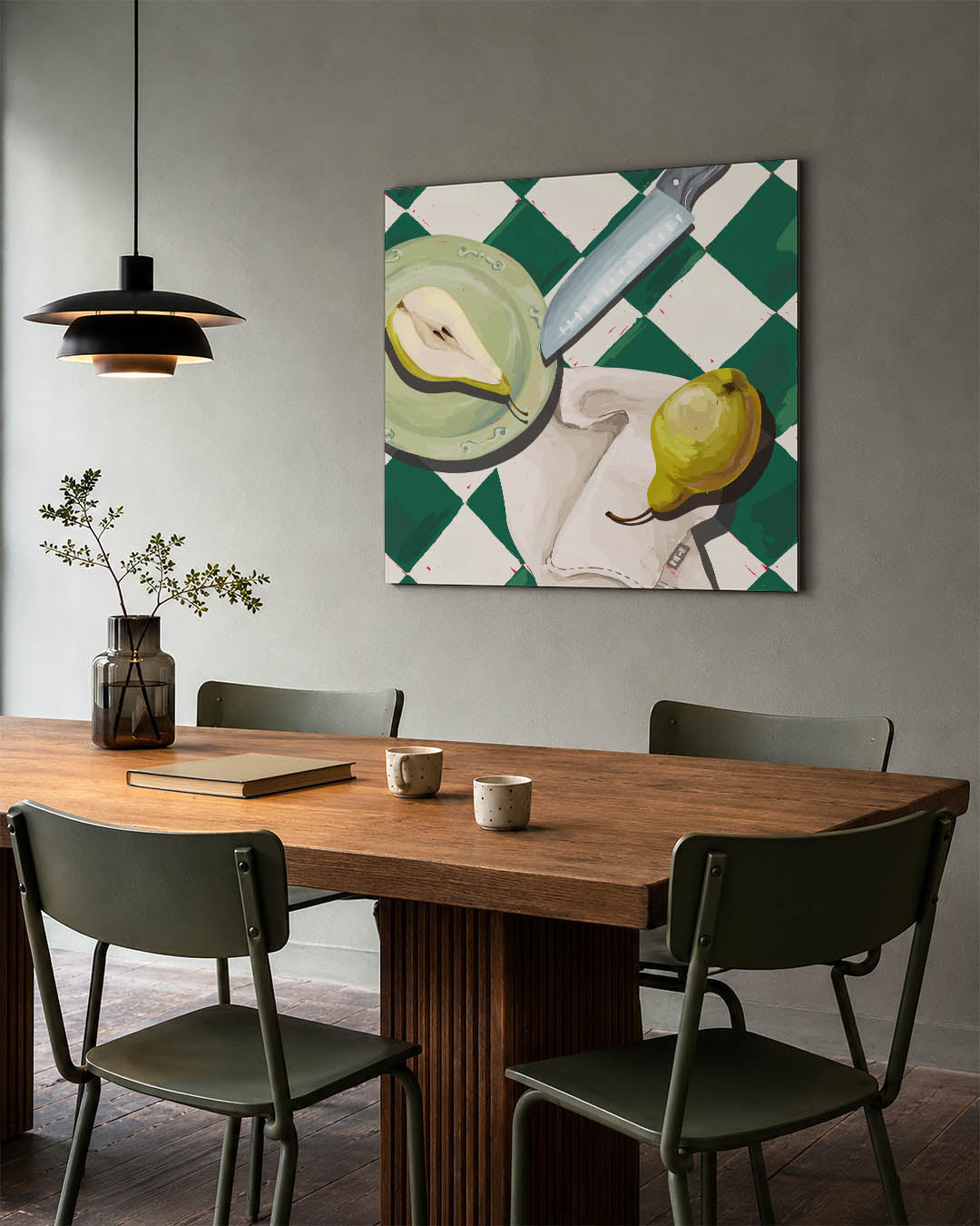 Fruit en mes compositie Kunstwerk