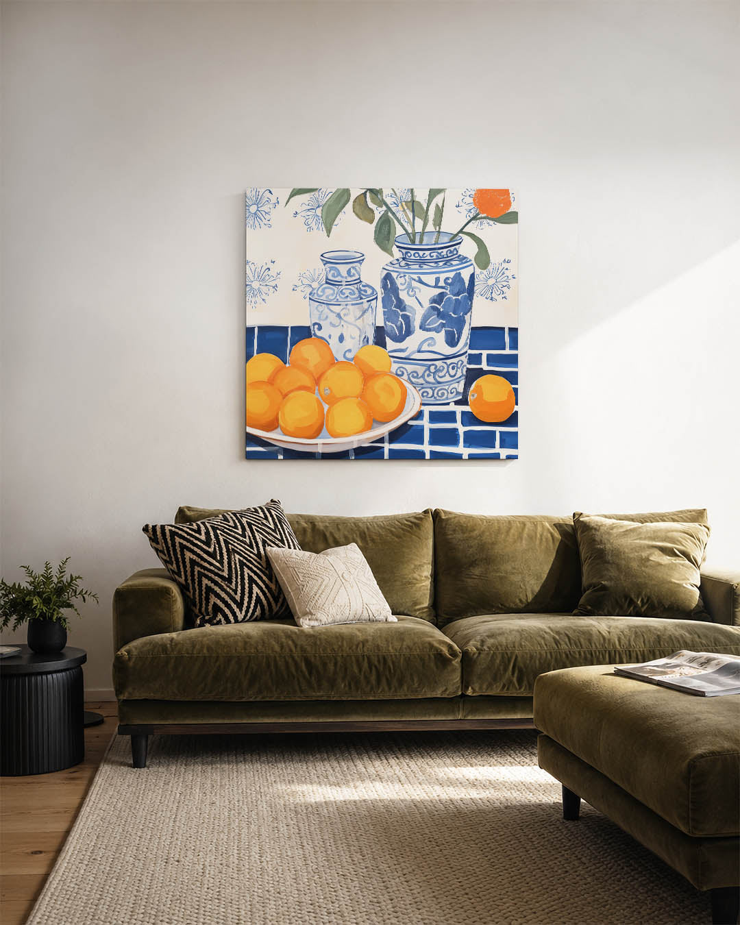 Vazen en sinaasappels Kunstwerk