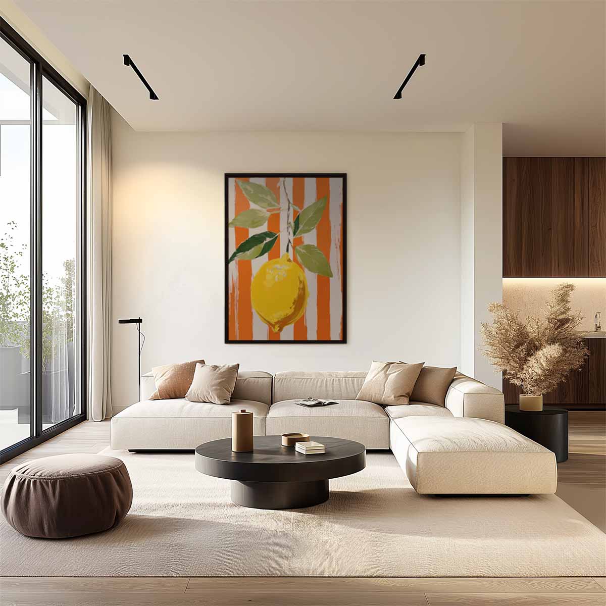 Frisse Citroen op Oranje Kunstwerk-canvas-dibond-plexiglas-wanddecoratie-WallArtistic