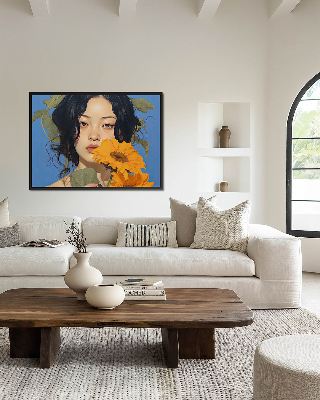Vrouw met zonnebloemen Kunstwerk