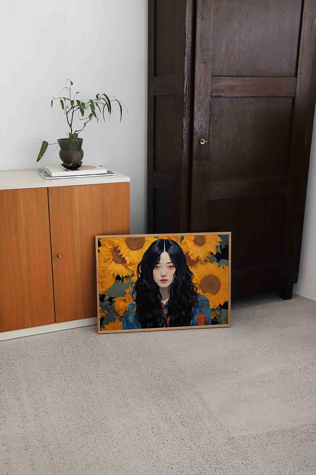 Vrouw met zonnebloemen Poster