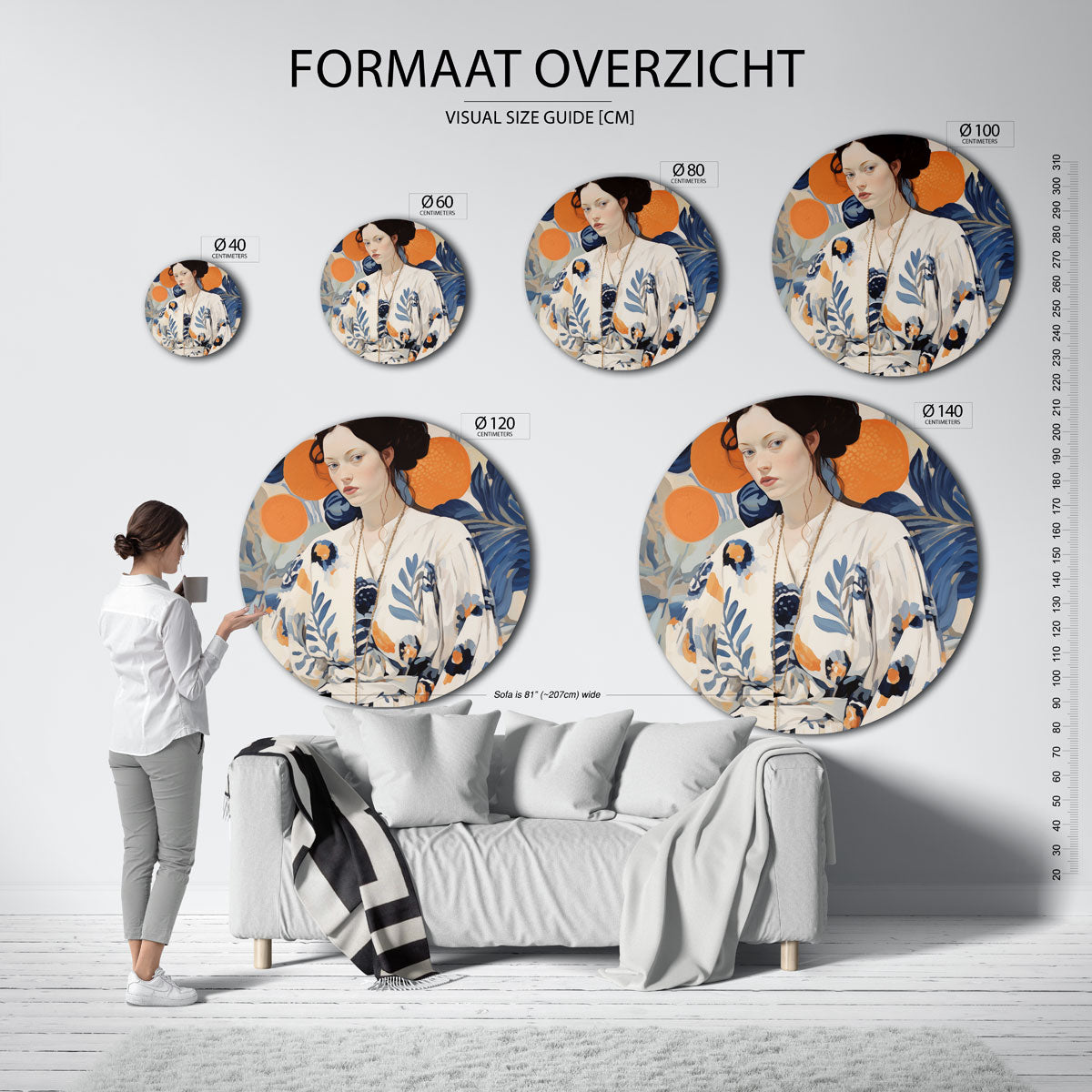 Vrouw met bloemen Muurcirkel