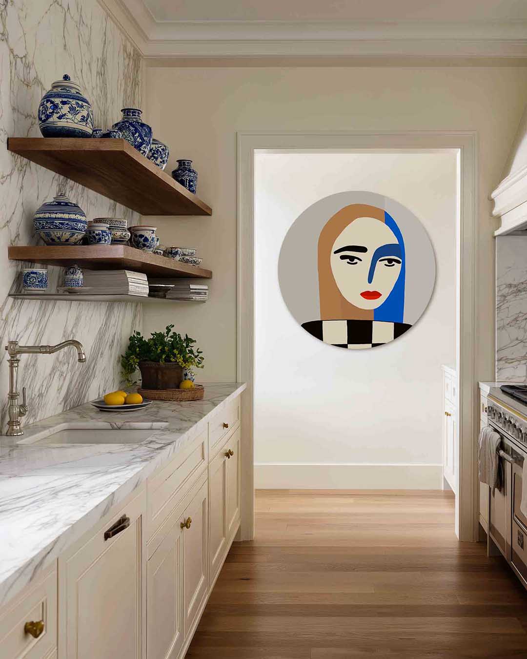 Portret met blauwe streep Muurcirkel