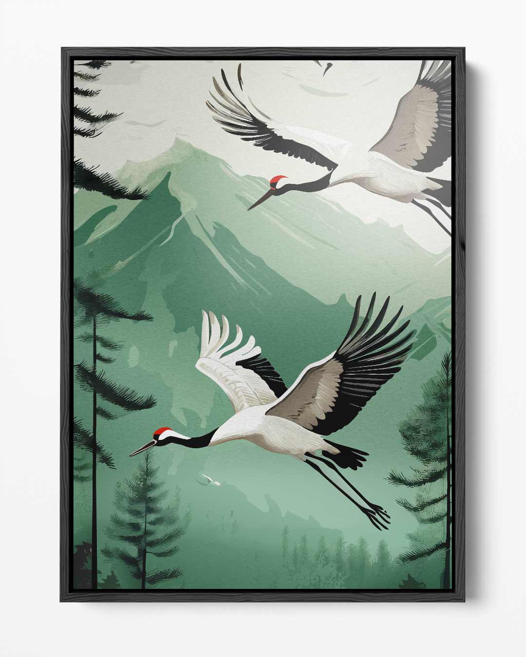 Vliegende Kranen in Berglandschap Kunstwerk