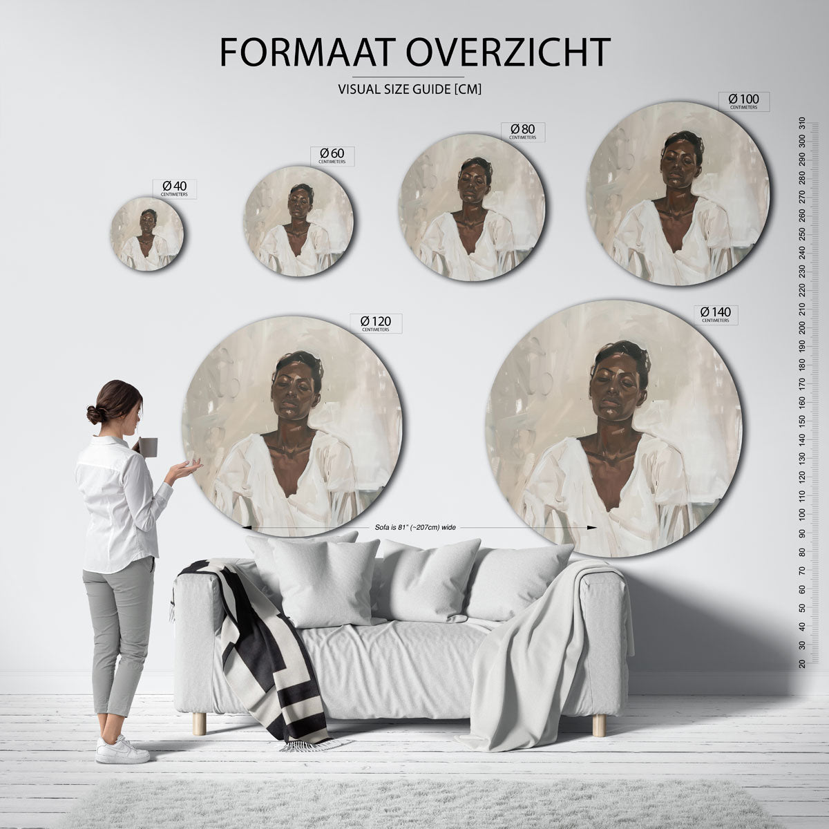 Portret in witte kleding Muurcirkel