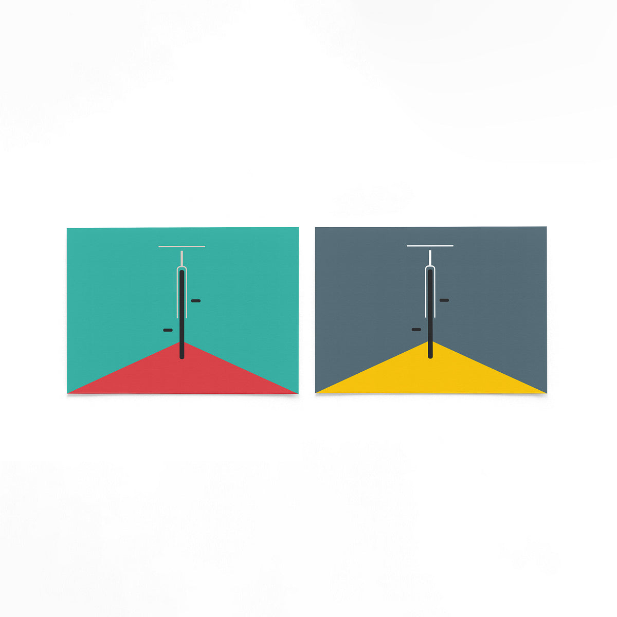 Twee landscape posters met turquoise en gele kamerhoek als vrijstaande productfoto