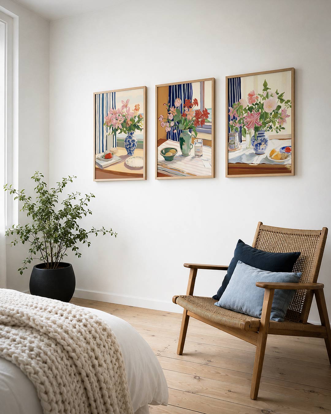 Bloemen en strepen Posterset