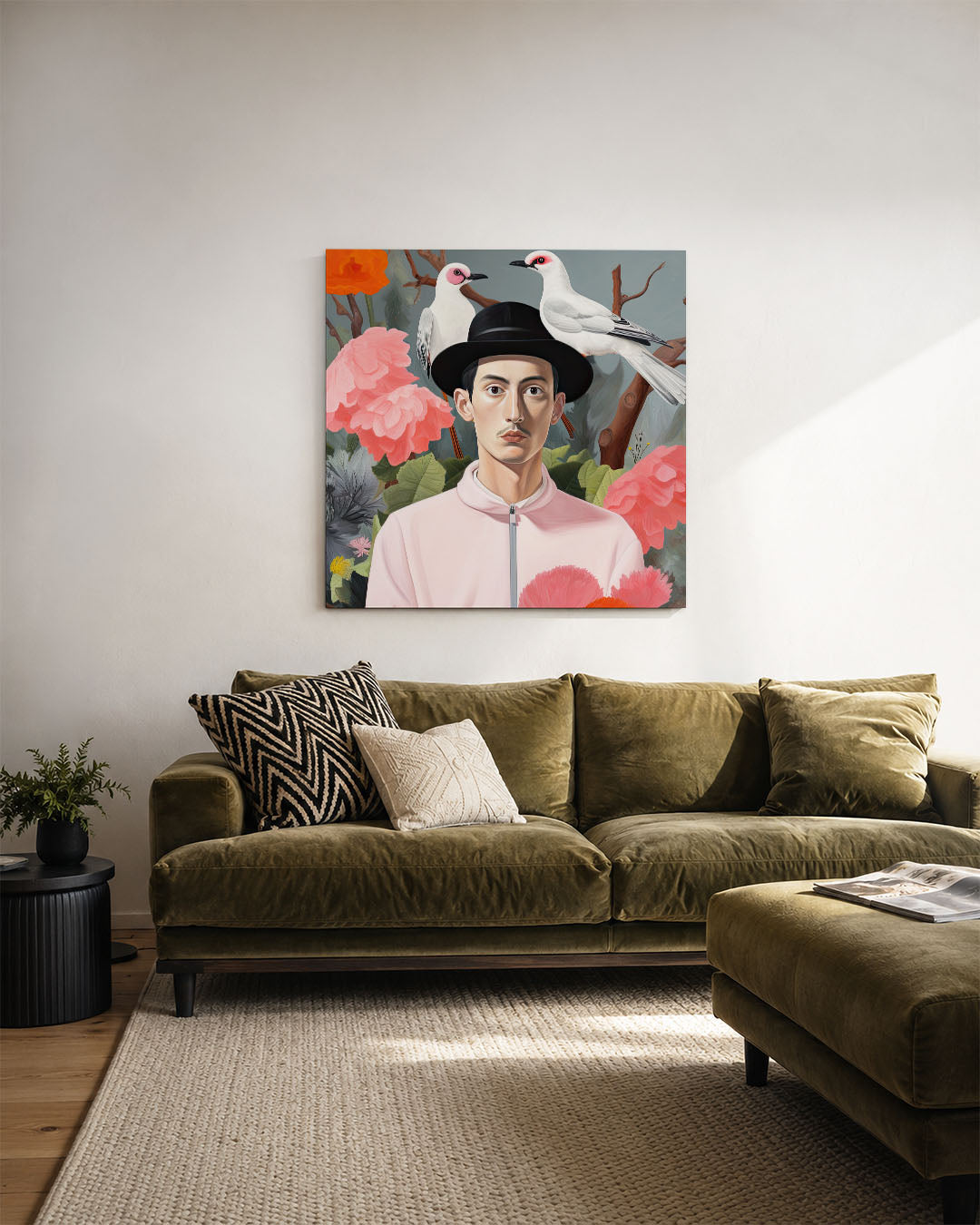 Vogels en bloemen portret Kunstwerk