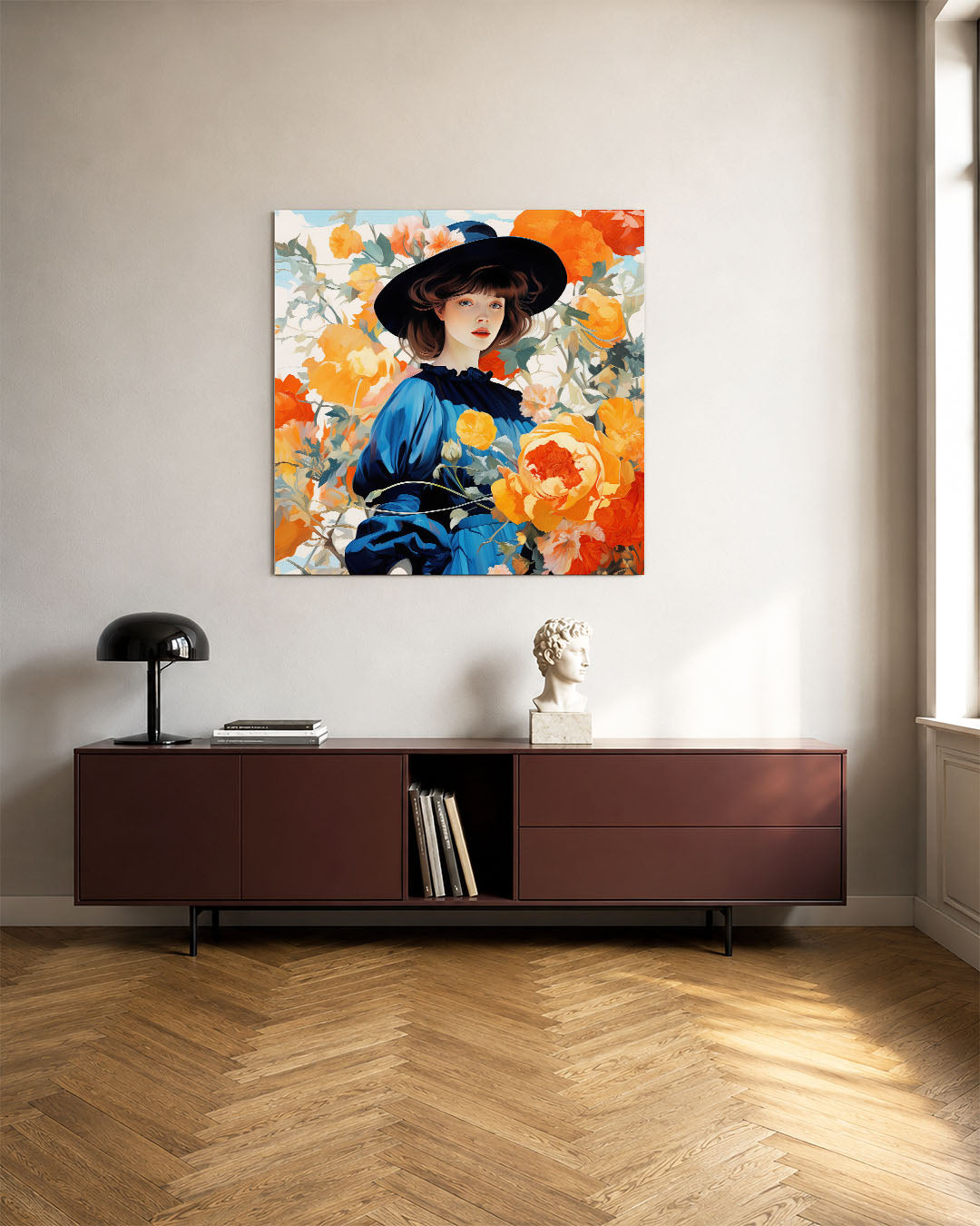 Vrouw met bloemen Kunstwerk