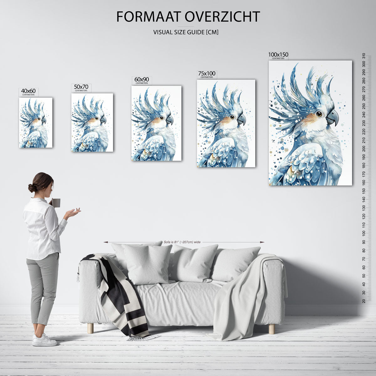 Vogelsilhouet in blauwtinten Kunstwerk