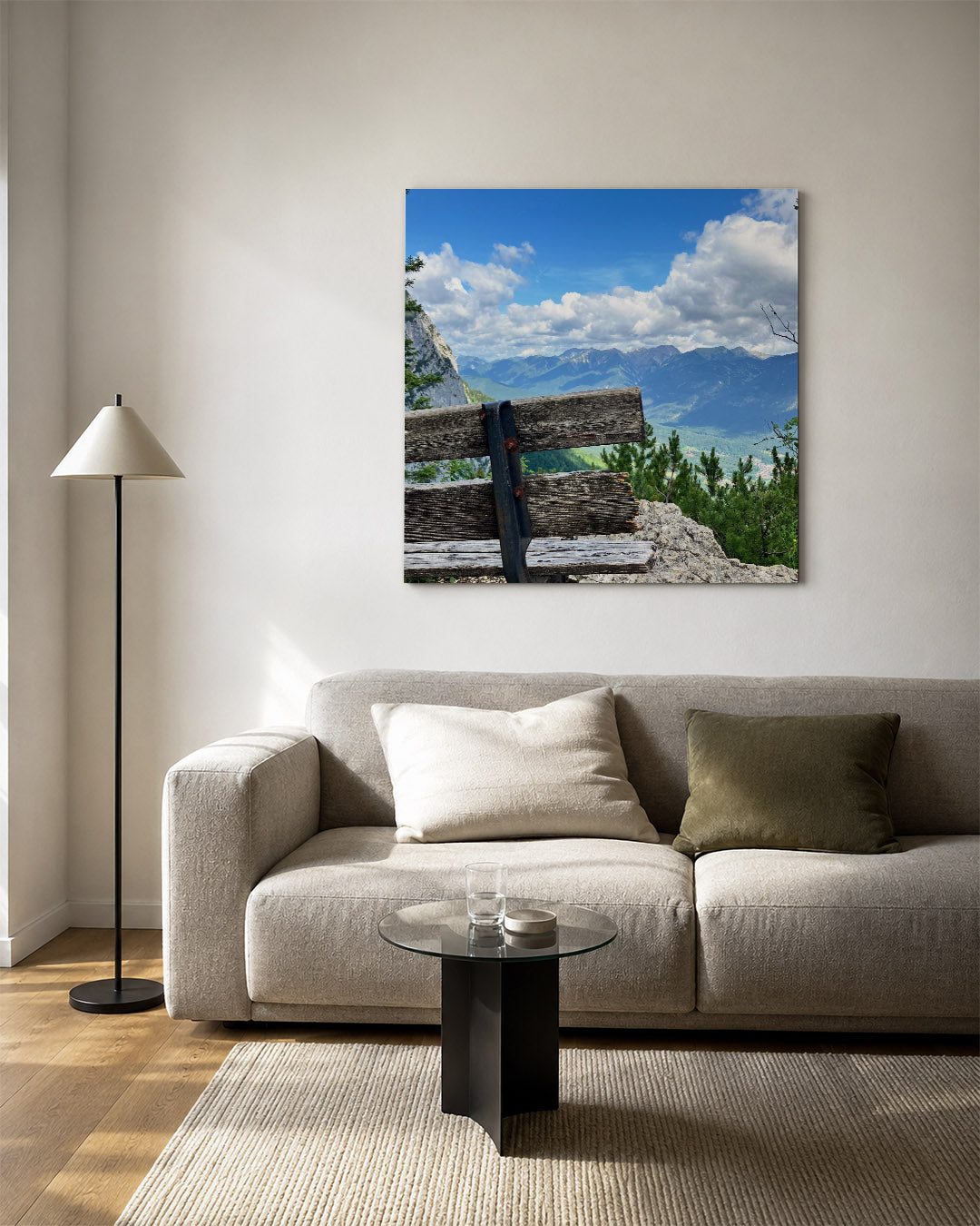 Berglandschap met bank Kunstwerk