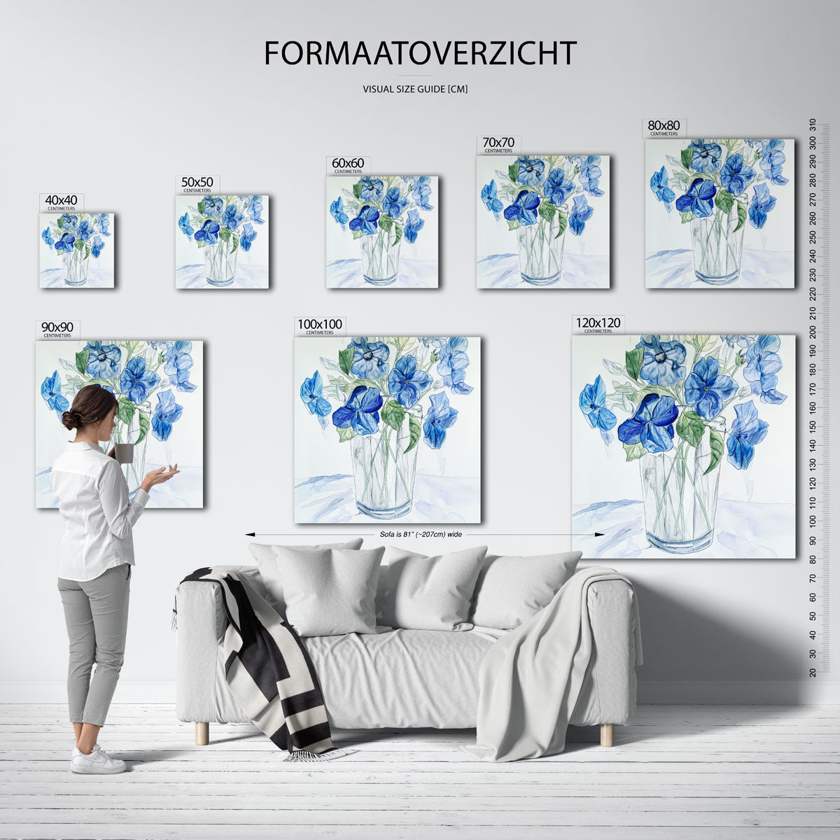 Blauwe bloemen in vaas Poster