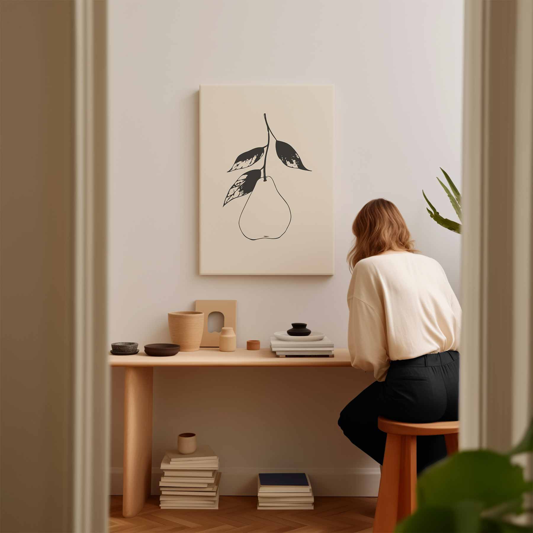 Minimalistische Peer met Bladeren Kunstwerk-canvas-dibond-plexiglas-wanddecoratie-WallArtistic