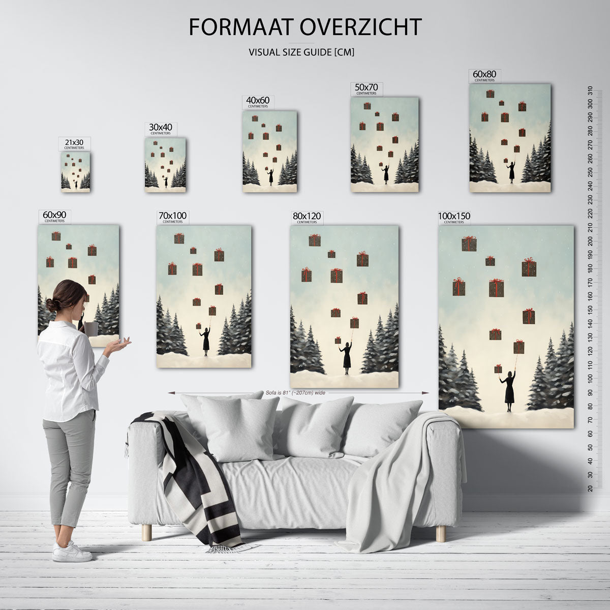 Vrouw met zwevende cadeaus Poster
