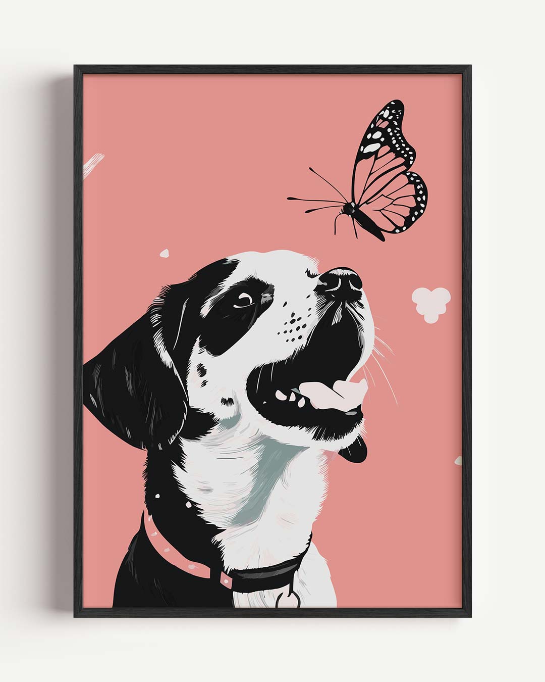 Vrolijke Hond en Vlinder Poster-WallArtistic