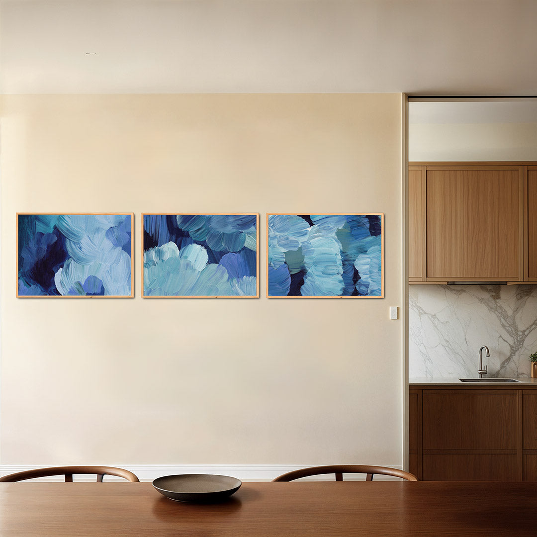 Blauwe borstelstreken Posterset