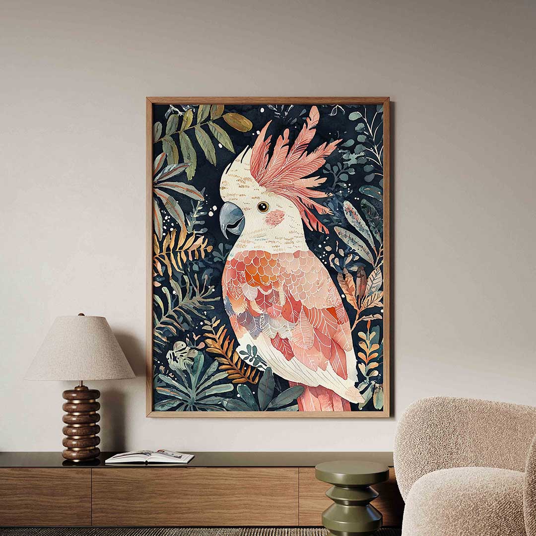 Papegaai en bladeren Poster