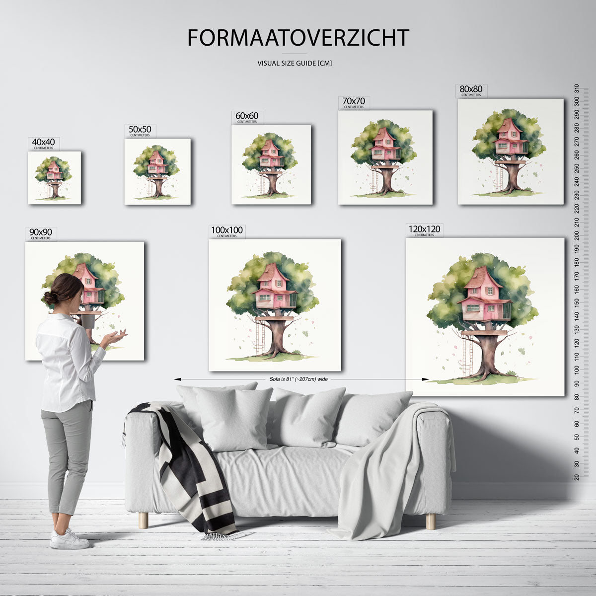 Boomhut met roze huis Poster
