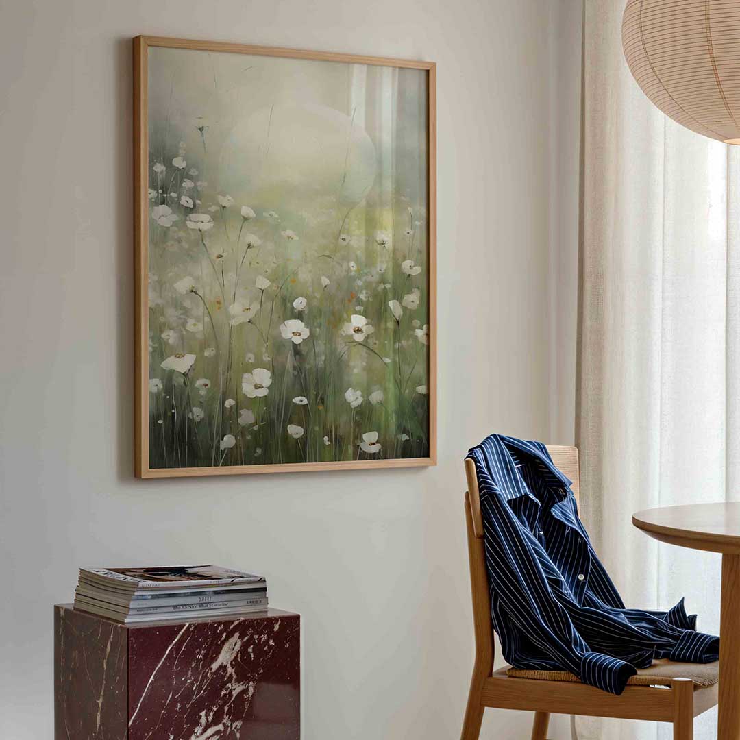 Witte bloemen in veld Poster