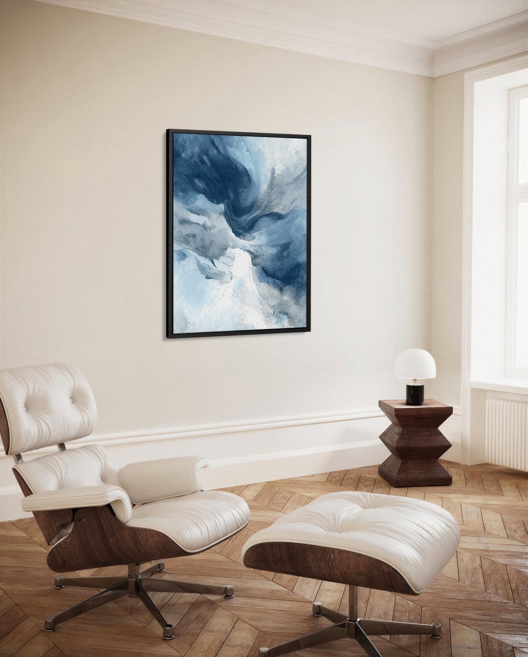 Dynamische blauwe vormen Kunstwerk