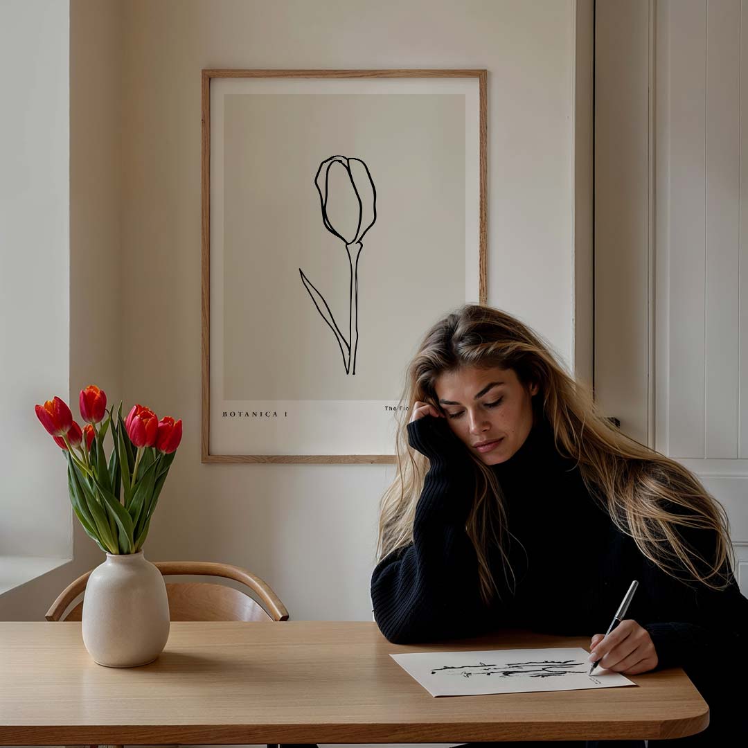 Botanische Lijntekening Tulpen Poster-WallArtistic