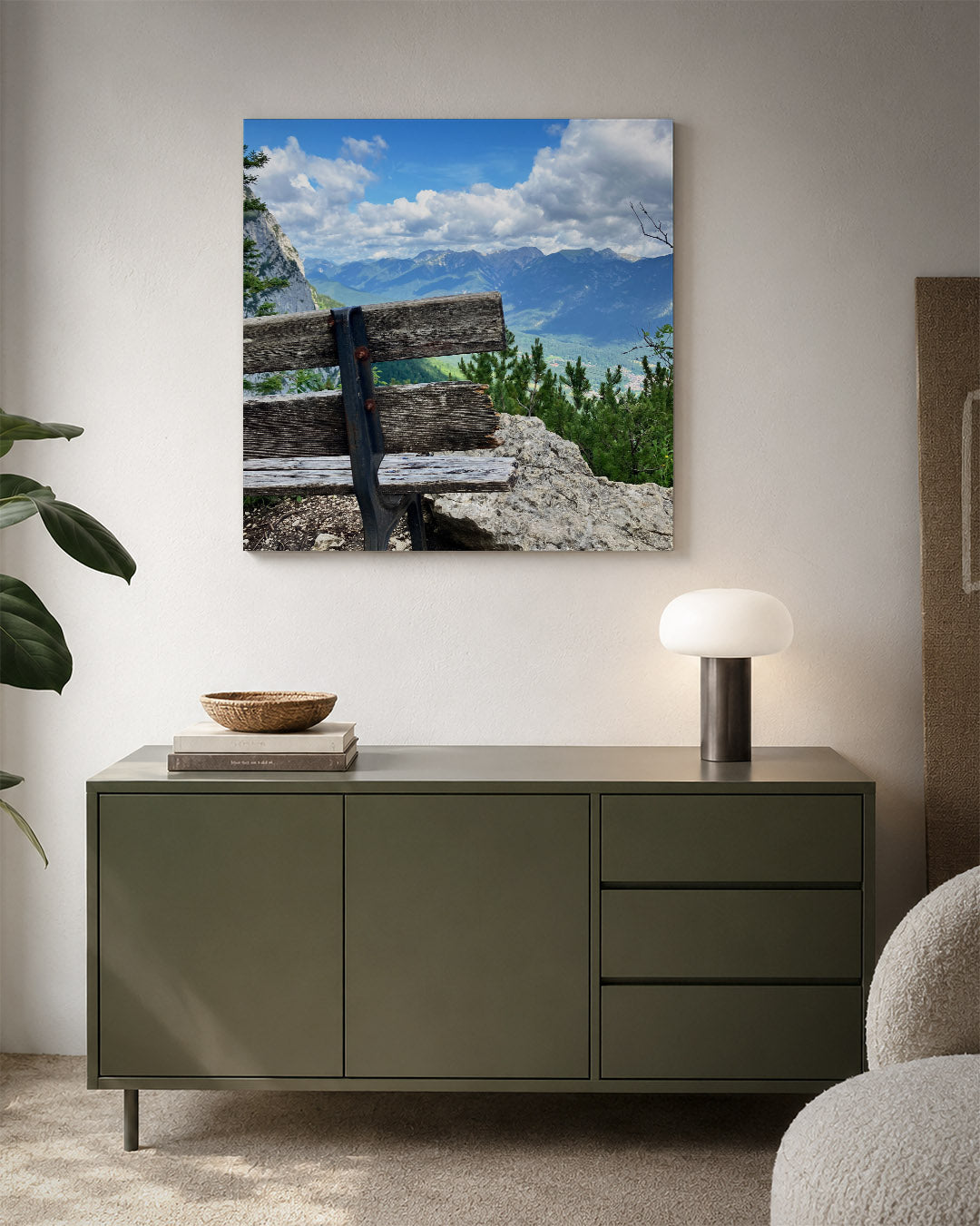 Berglandschap met bank Kunstwerk