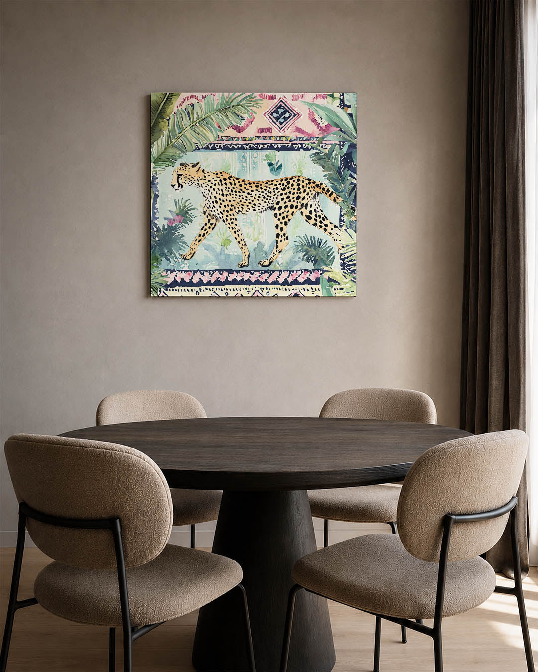 Luipaard en tropische patronen Kunstwerk