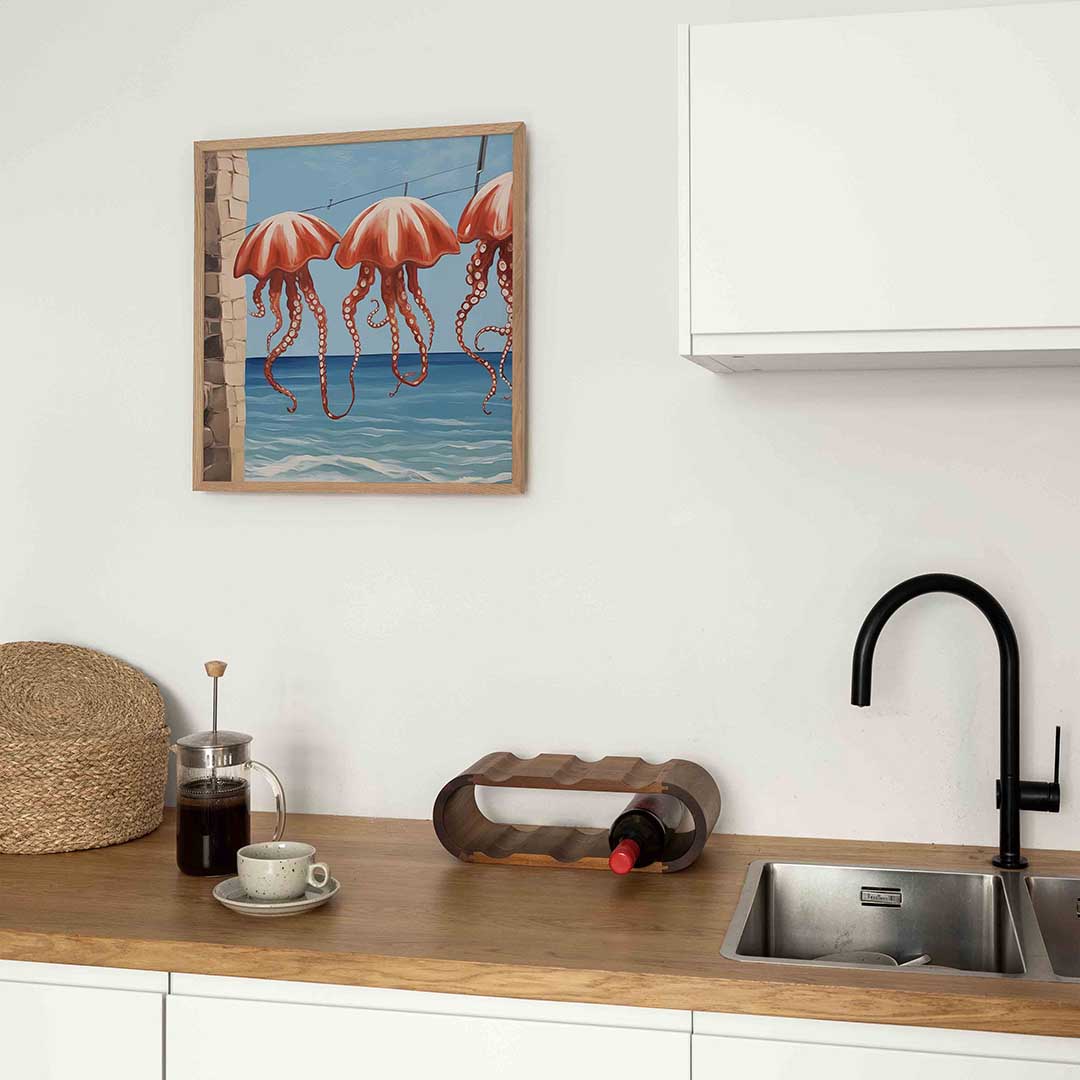 Rode kwallen boven zee Poster