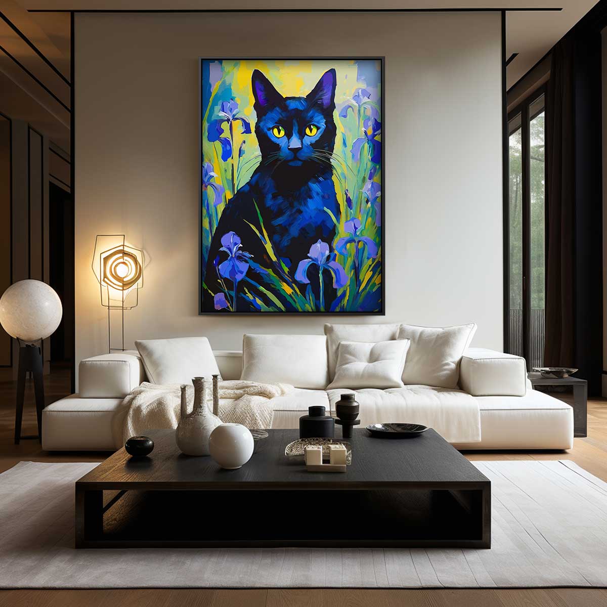 Mystieke Kat in Bloementuin Kunstwerk