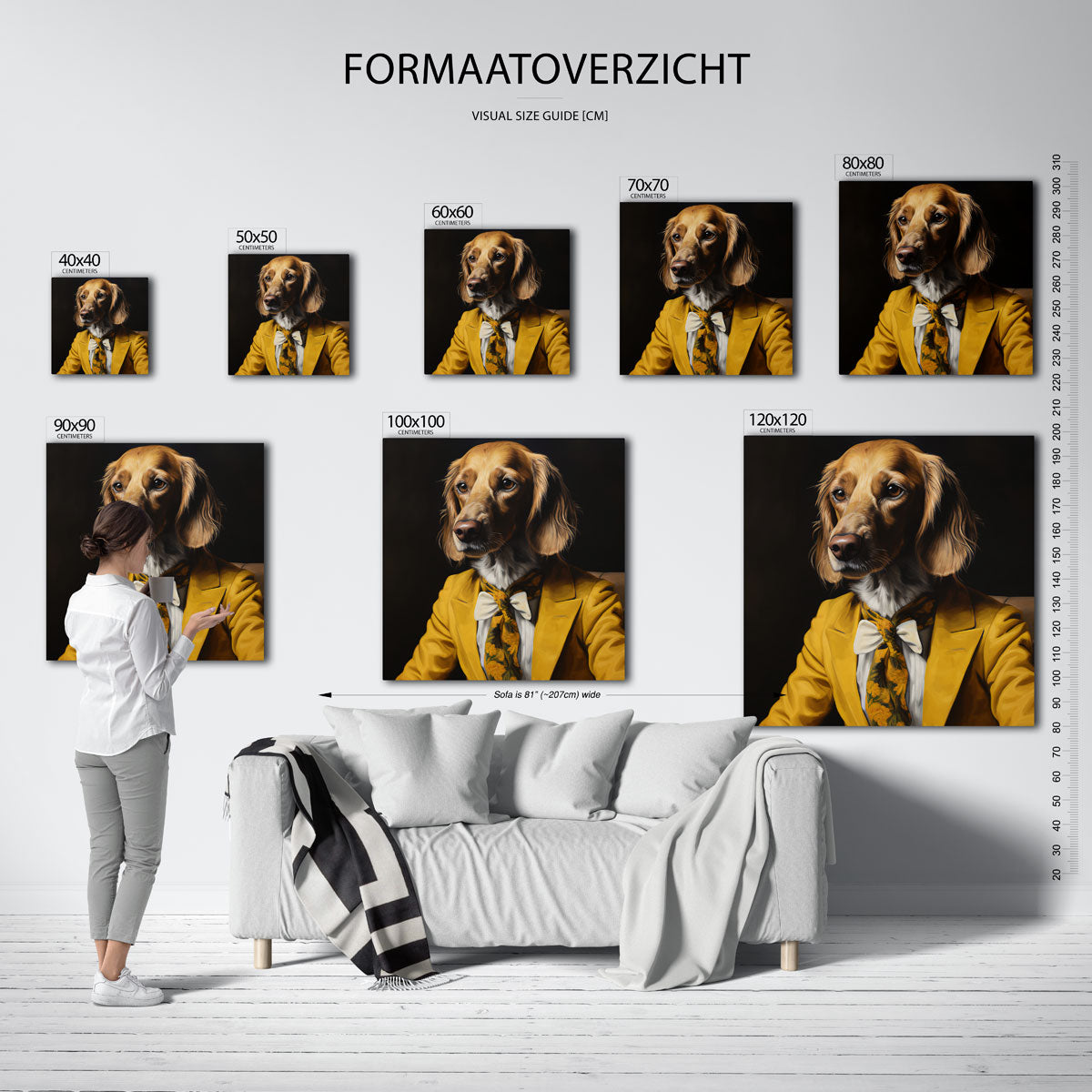 Hond in geel kostuum Poster
