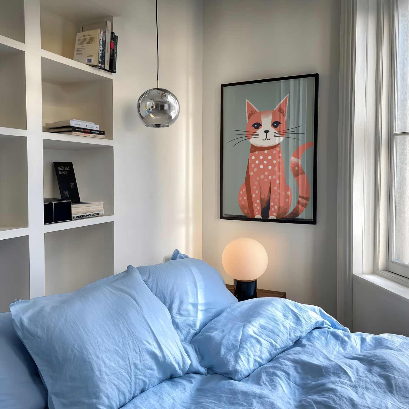 Stijlvolle Kattenposter met Polkadots Poster-WallArtistic