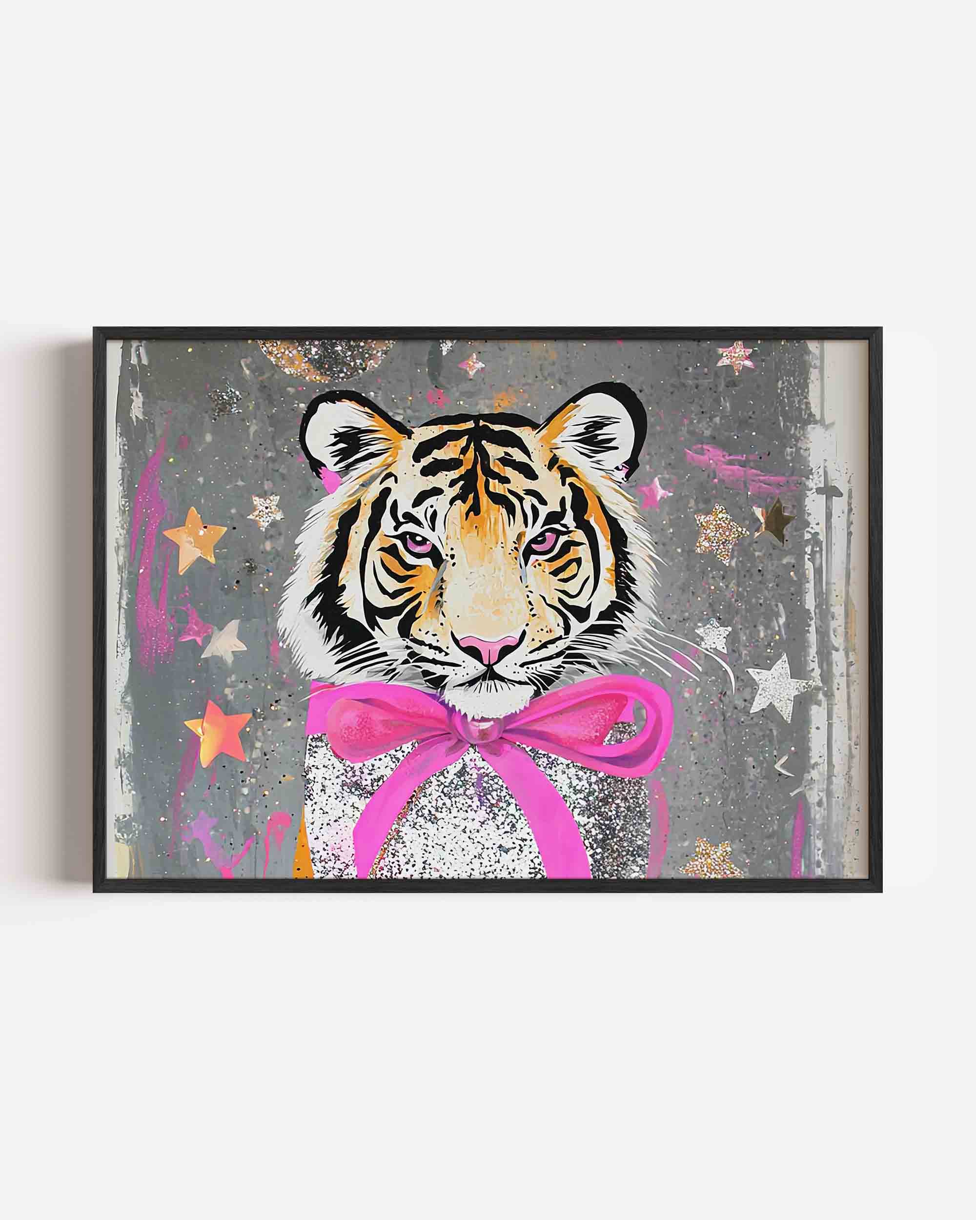 Tijger met roze strik Poster