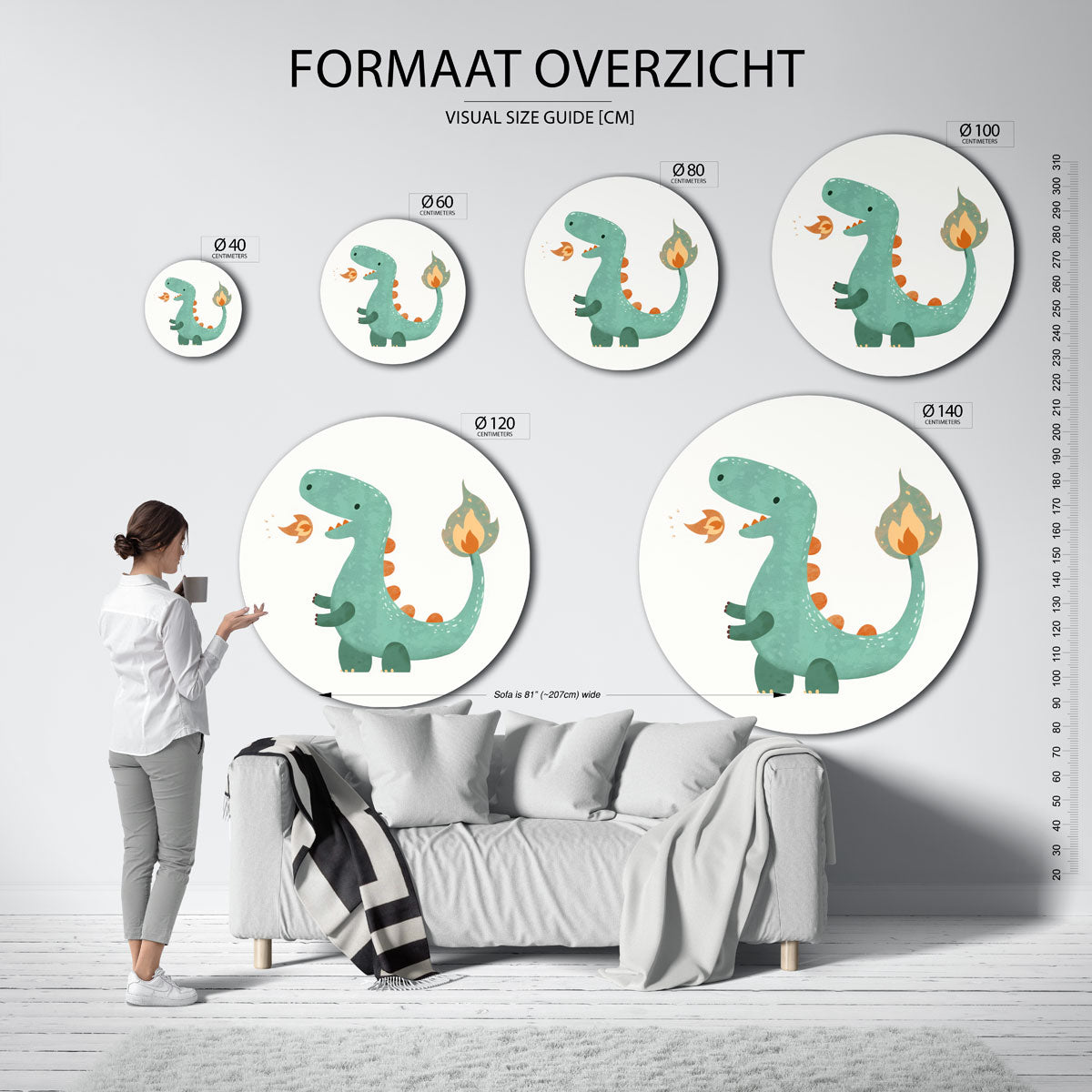 Groene dinosaurus Muurcirkel