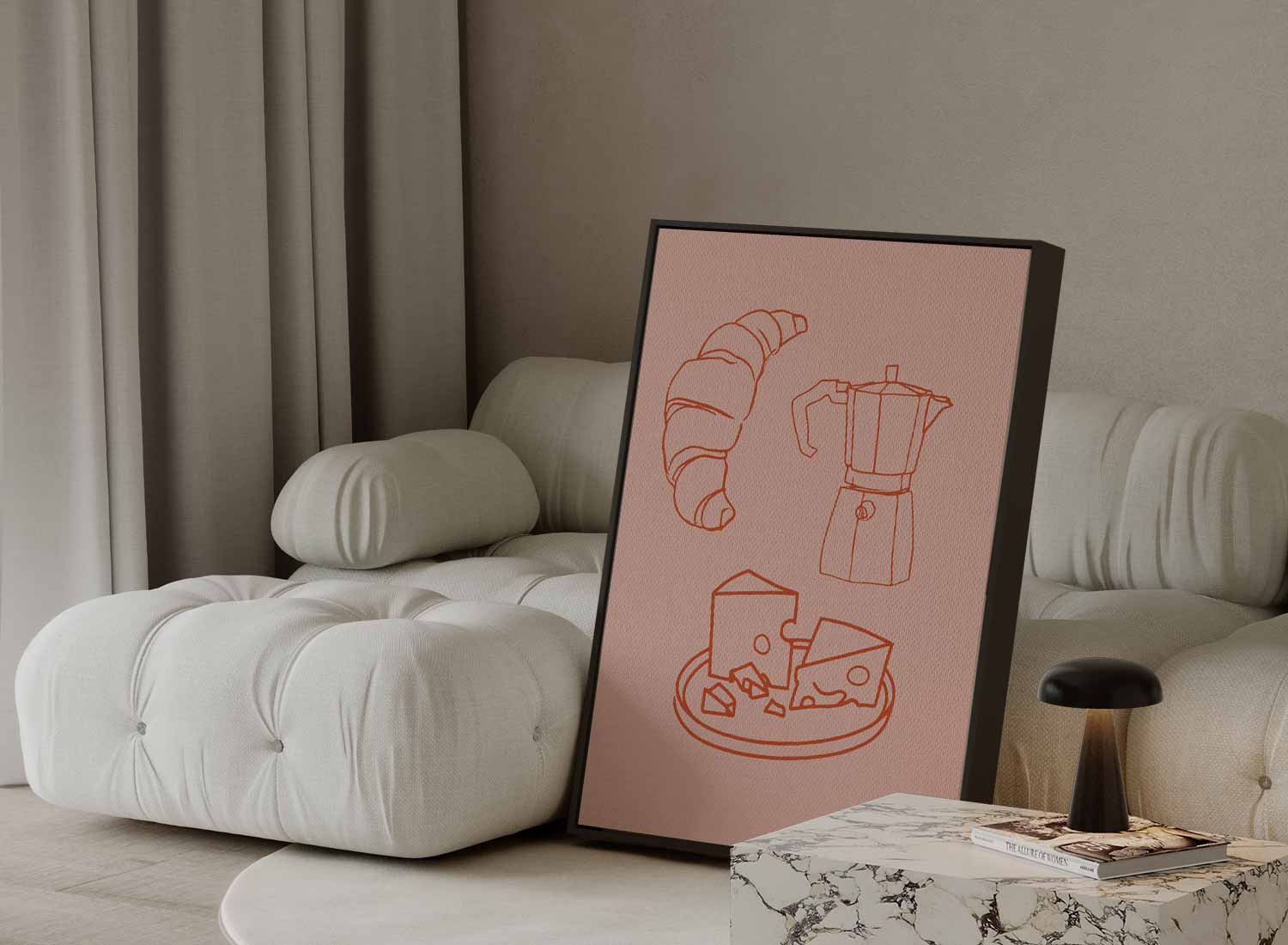 Ontbijt in Lijntekeningen Kunstwerk-canvas-dibond-plexiglas-wanddecoratie-WallArtistic