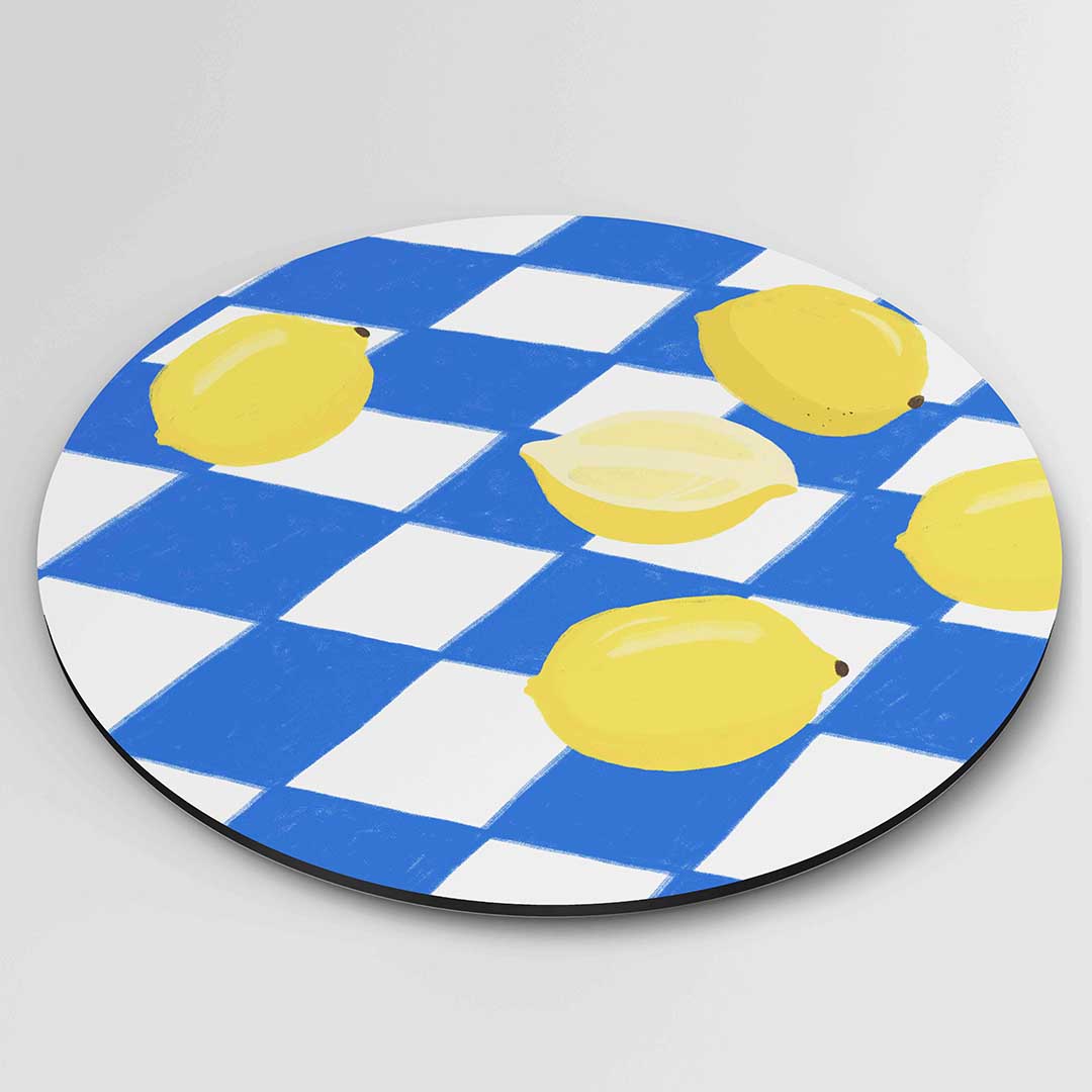 Citroenen op blauw wit Muurcirkel