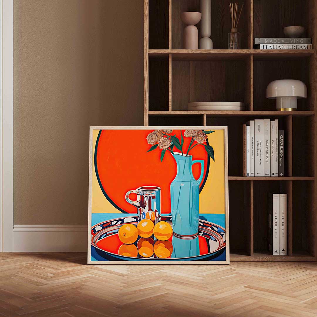 Stilleven met kan en sinaasappels Poster