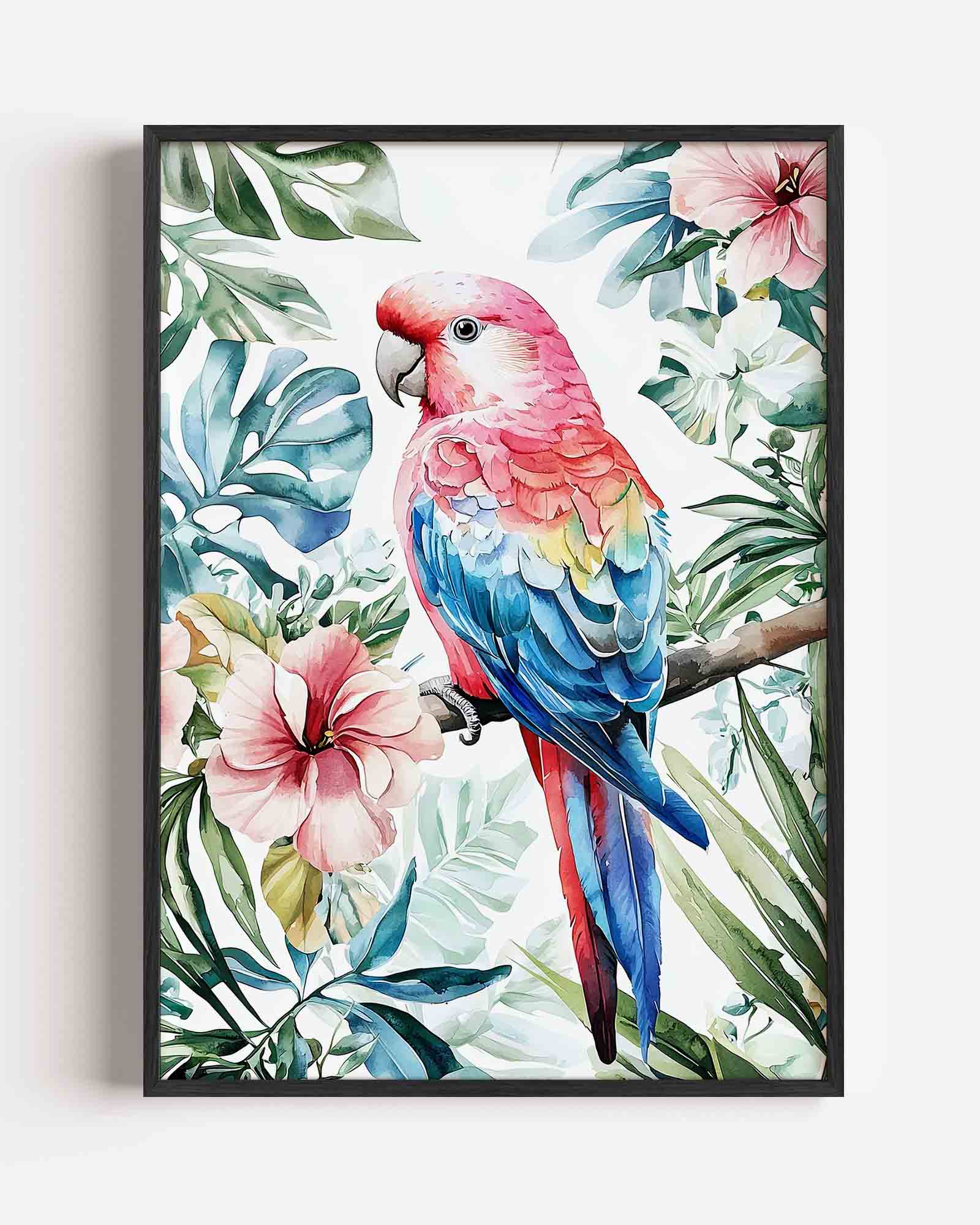 Papegaai en bloemen Poster