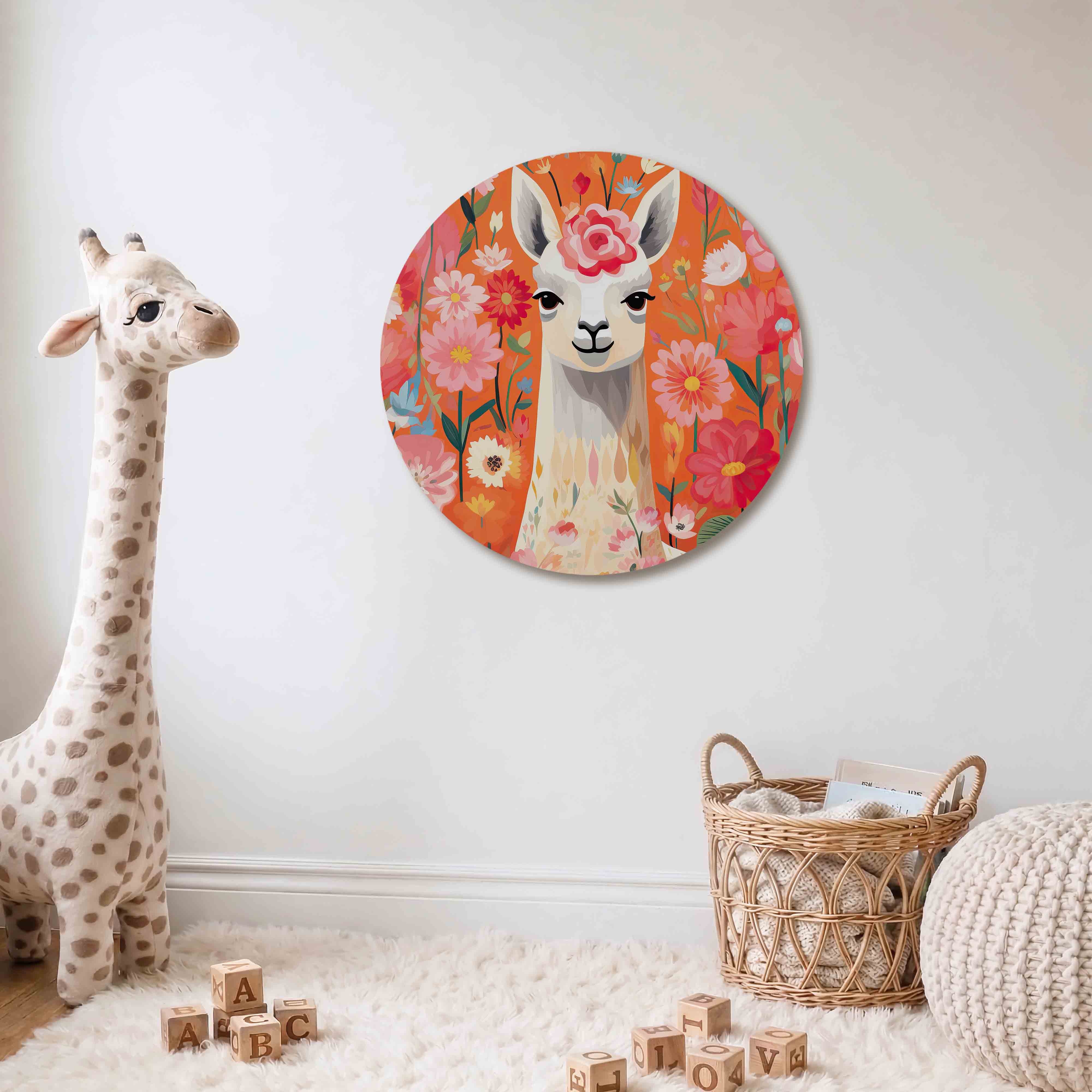Lama en bloemen Muurcirkel